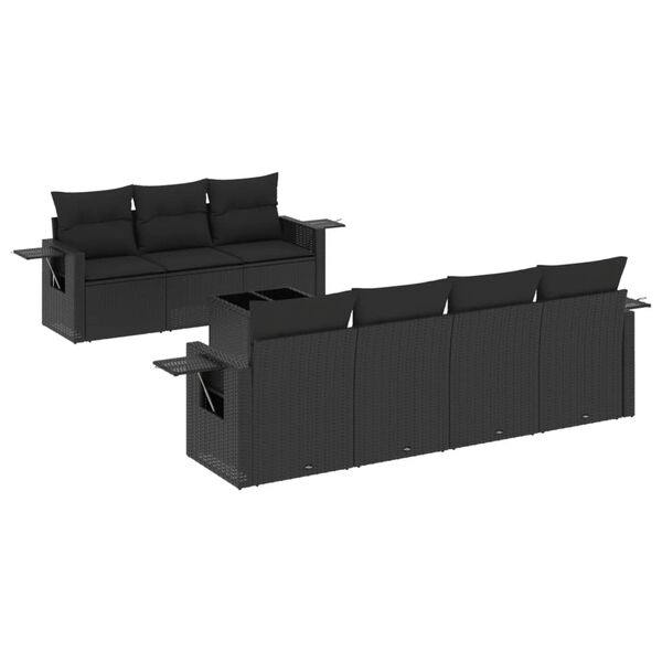 vidaXL Garden Sofa Set Black PE rattan, powder-coated steel, tempered glass