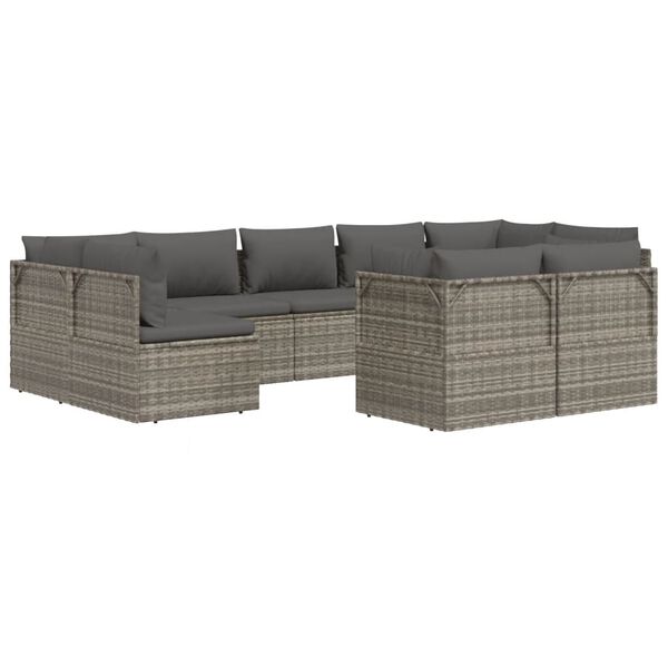vidaXL Garden Lounge Set Gray PE rattan, powder-coated steel, polyester, PVC