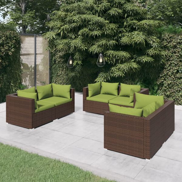 vidaXL Garden Lounge Set Rattan Brown, Cushion Green