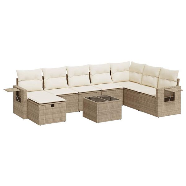 vidaXL Garden Sofa Set Beige PE rattan, powder-coated steel Large