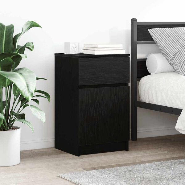 vidaXL Bedside Cabinet Set of 2 Black Engineered Wood Medium