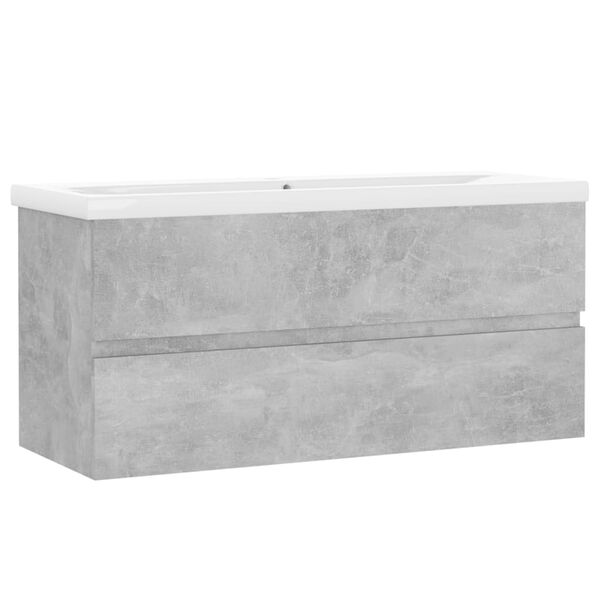 vidaXL Sink Cabinet With Basin Concrete grey, White Engineered wood, Ceramic