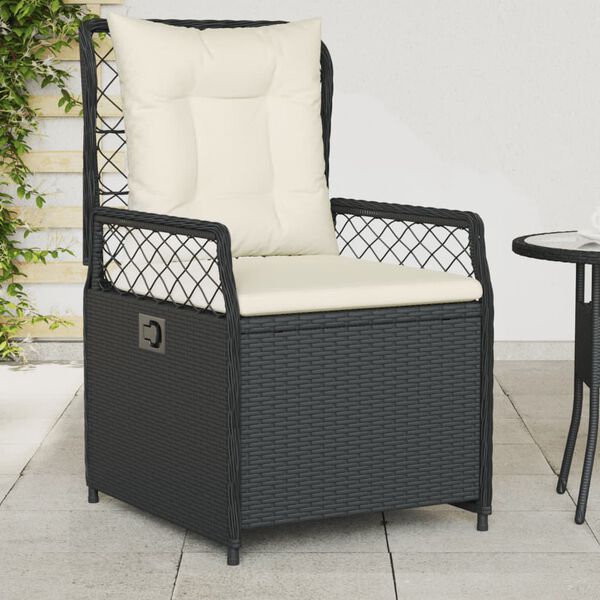 vidaXL Reclining Garden Chair Black PE Rattan, Powder-Coated Steel Medium