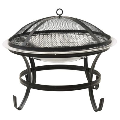 vidaXL 2-in-1 Fire Pit and BBQ with Poker 22"x22"x19.3" Stainless Steel