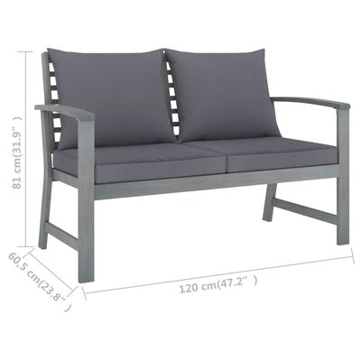 vidaXL Patio Bench 47.2" with Dark Gray Cushion Solid Acacia Wood