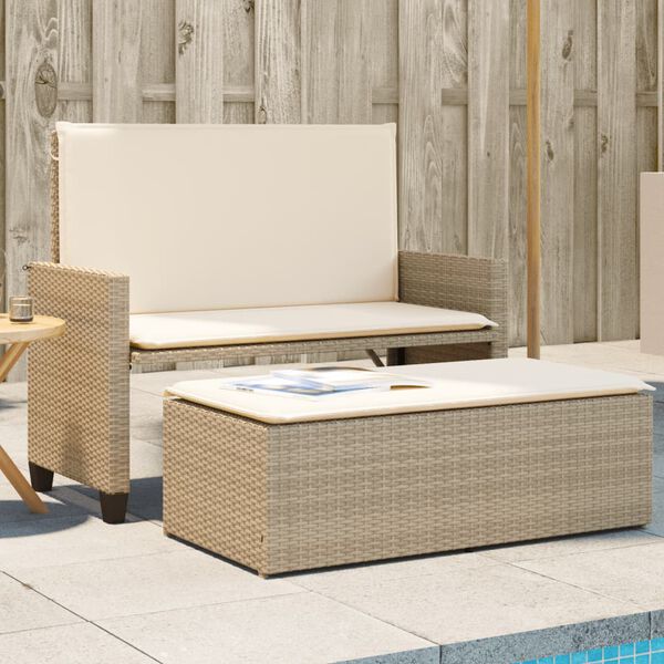 vidaXL Patio Bench with Cushions and Footstool Beige Poly Rattan