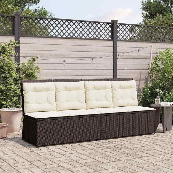 vidaXL Reclining Patio Bench Brown Poly Rattan Medium