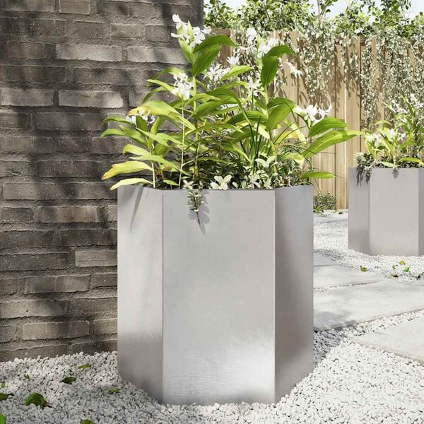 vidaXL Garden Planter Stainless Steel Hexagon 18.1x15.7x17.7 in Durable