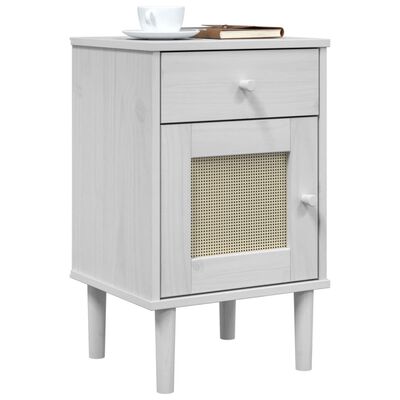 vidaXL Bedside Cabinet SENJA Rattan Look White 15.7"x13.8"x25.6" Solid Wood Pine