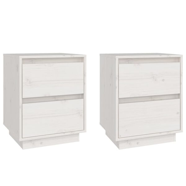 vidaXL Bedside Cabinet Set of 2 White Solid Pine Wood