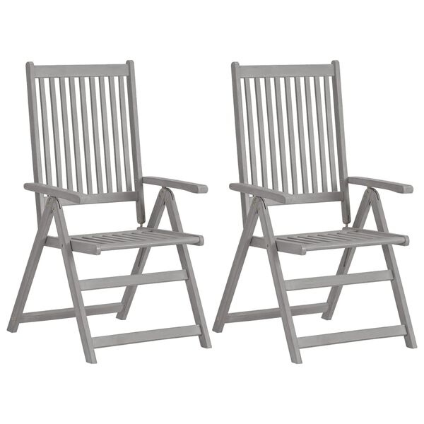 vidaXL Garden Chair Set of 2 Grey Solid Acacia Wood Standard Foldable