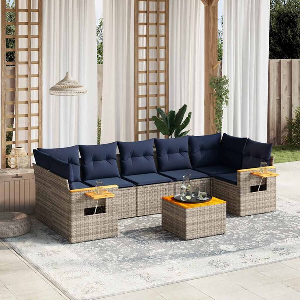 vidaXL 8 Piece Patio Sofa Set with Cushions Grey Poly Rattan (US only)