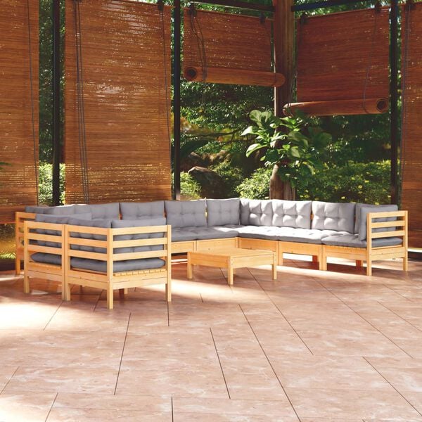 vidaXL Garden Lounge Set Grey Solid pinewood, fabric (100% polyester)