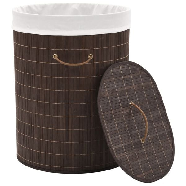 vidaXL Bamboo Laundry Bin Oval Dark Brown