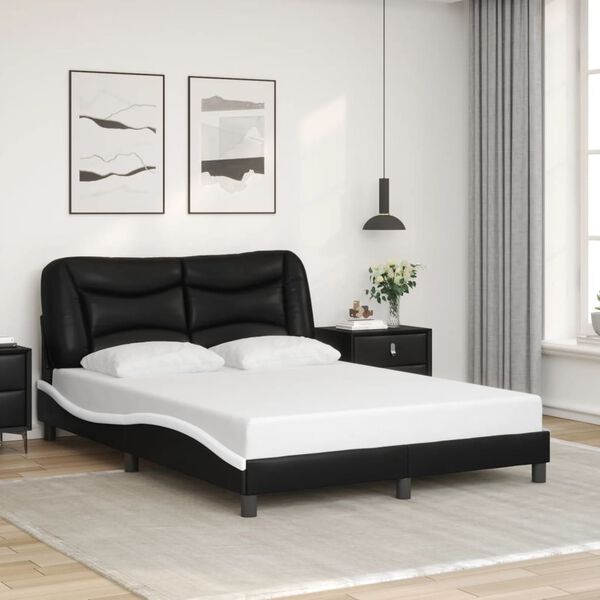 vidaXL Bed Frame Black and White Faux Leather 47.2 x 78.7 in Bed Frame