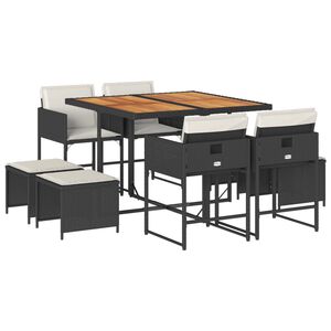 vidaXL Garden Dining Set Black Poly Rattan 8-seater Foldable