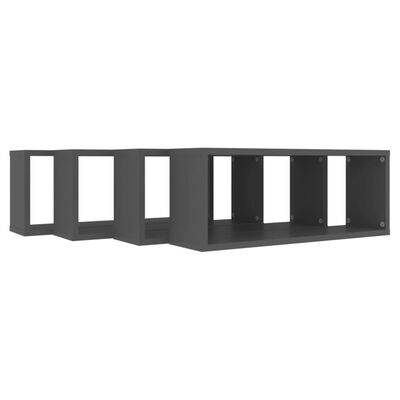 vidaXL Wall Cube Shelves 4 pcs Gray 23.6"x5.9"x9.1" Engineered Wood