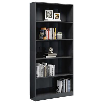 vidaXL 5-Tier Book Cabinet High Gloss Gray 31.5"x9.4"x68.9" Chipboard
