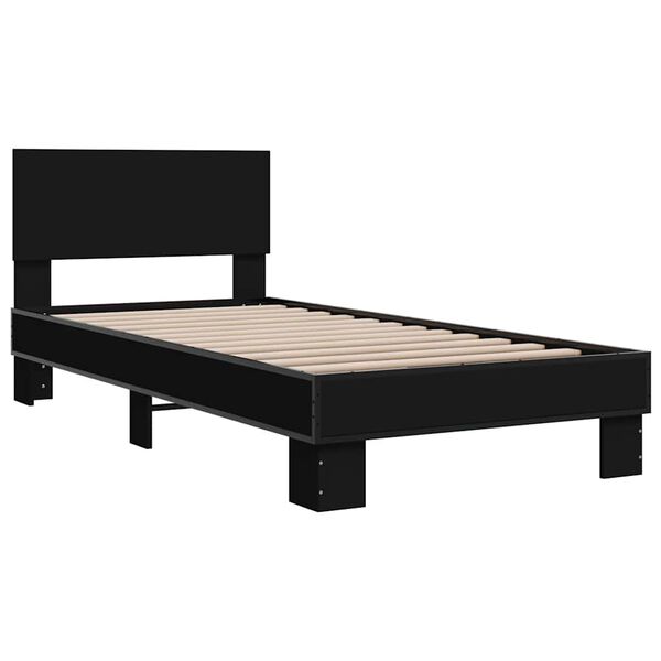 vidaXL Bed Frame Black Engineered wood, metal, plywood Twin Durable
