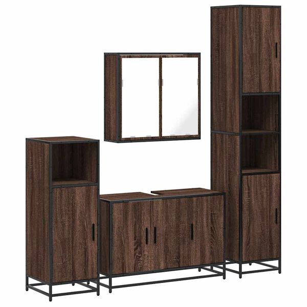 vidaXL Bathroom Furniture Set Brown Oak Engineered Wood, Metal Large