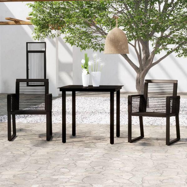 vidaXL Dining Set Black Powder-Coated Steel, Glass, PVC Rattan Medium