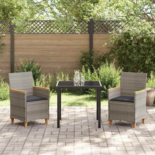 vidaXL Garden Dining Set 3 pcs Gray poly rattan
