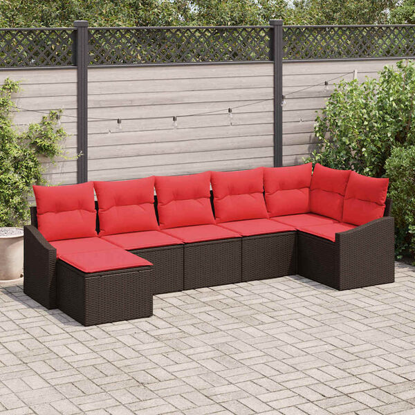 vidaXL Sofa Set with Cushion 7 pcs Brown Synthetic: Poly Rattan