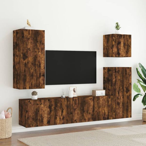 vidaXL TV Cabinet Set of 2 Smoked Oak Engineered Wood Medium