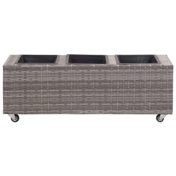 vidaXL Garden Raised Bed with 3 Pots 39.4"x1.8"x14.1" Poly Rattan Gray