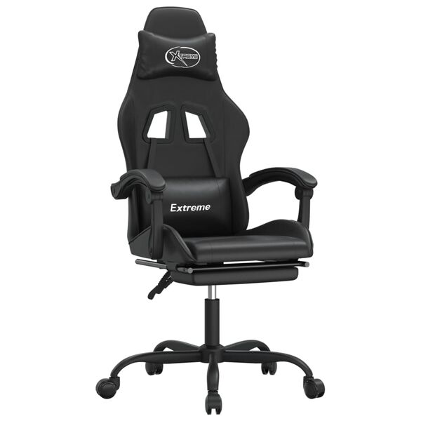 vidaXL Gaming Chair with Footrest Black Faux Leather