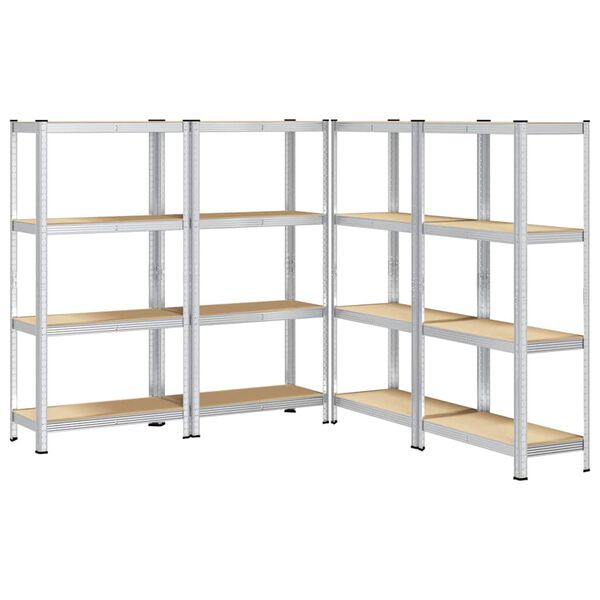 vidaXL 4-Layer Storage Shelves 4 pcs Silver Steel&Engineered Wood