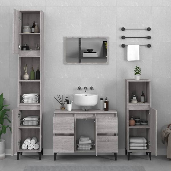 vidaXL Bathroom Furniture Set Grey Sonoma Engineered wood, Metal Medium