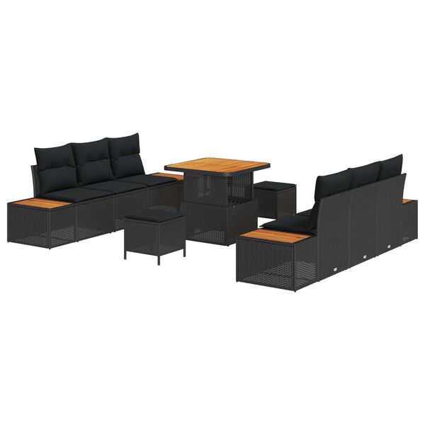vidaXL Garden Sofa Set 9 pcs Black Poly Rattan
