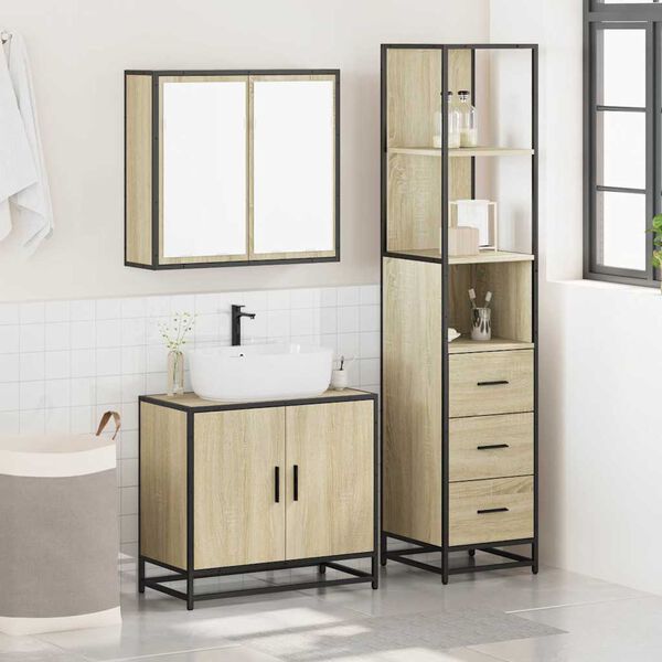 vidaXL Bathroom Furniture Set Sonoma oak Engineered wood, metal Medium