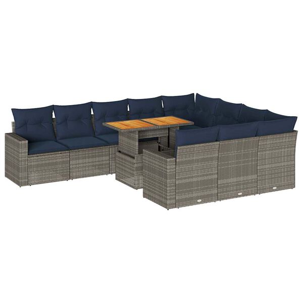 vidaXL 11 Piece Patio Sofa Set with Cushions Gray Poly Rattan