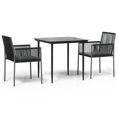 vidaXL 3 Piece Patio Dining Set with Cushions Black Poly Rattan and Steel