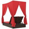 vidaXL Double Patio Sun Lounger with Roof and Curtains Brown Poly Rattan