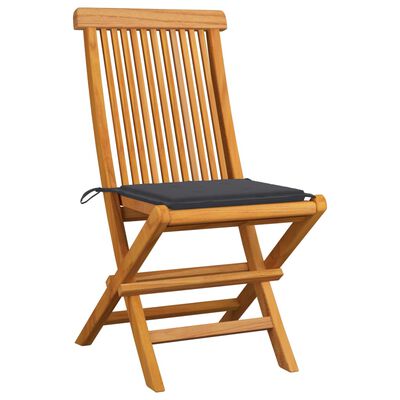 vidaXL Patio Chairs with Anthracite Cushions 2 pcs Solid Teak Wood