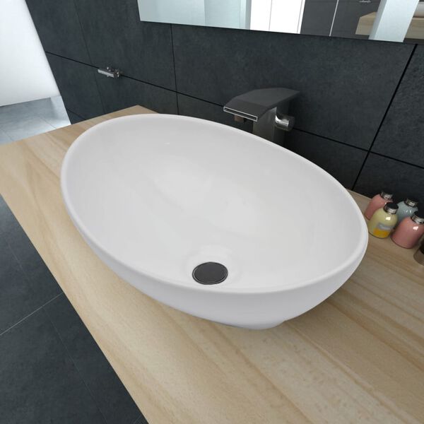 vidaXL Luxury Ceramic Basin Oval-shaped White 16.1"x13.4"