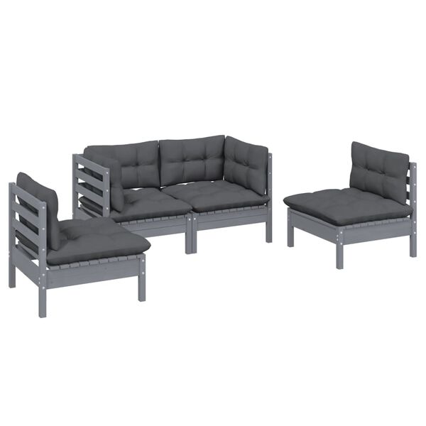 vidaXL Garden Lounge Set Grey Solid pinewood Medium Modular