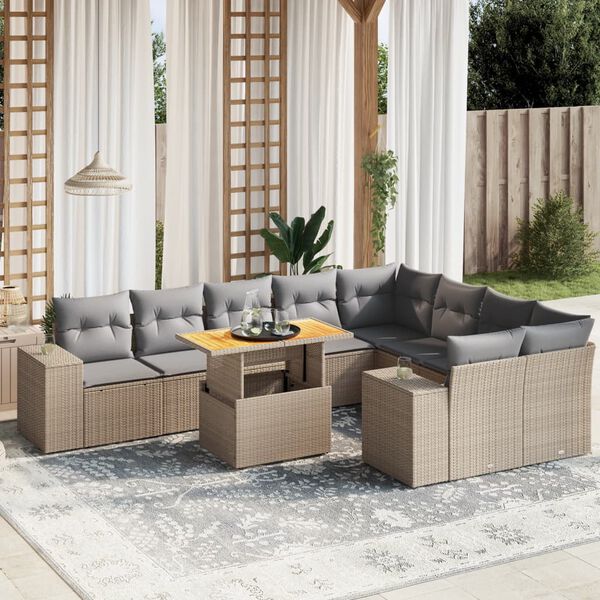 vidaXL Garden Sofa Set Beige PE rattan Large Modular Garden Sofa Set