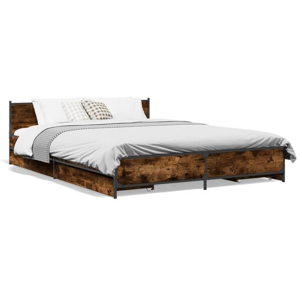 vidaXL Bed Frame Smoked oak Engineered wood, Steel Double Bed Frame