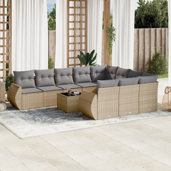 vidaXL Garden Sofa Set Beige PE Rattan, Powder-Coated Steel, Tempered Glass