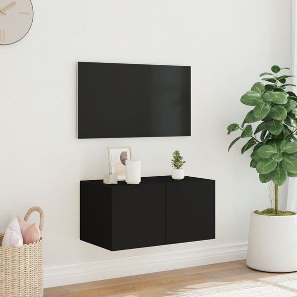 vidaXL TV Wall Cabinet Black Engineered Wood Medium TV Wall Cabinet