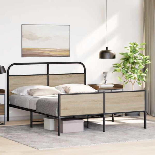 vidaXL Bed Frame Smoked Oak Steel, Engineered Wood Super King Durable