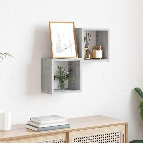 vidaXL Wall Shelves 2 pcs Gray 10.2" x 5.9" x 10.2" Engineered wood