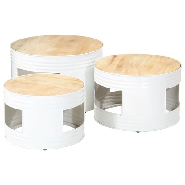 vidaXL Outdoor Bar Table Set of 3 White and natural wood Solid Mango Wood