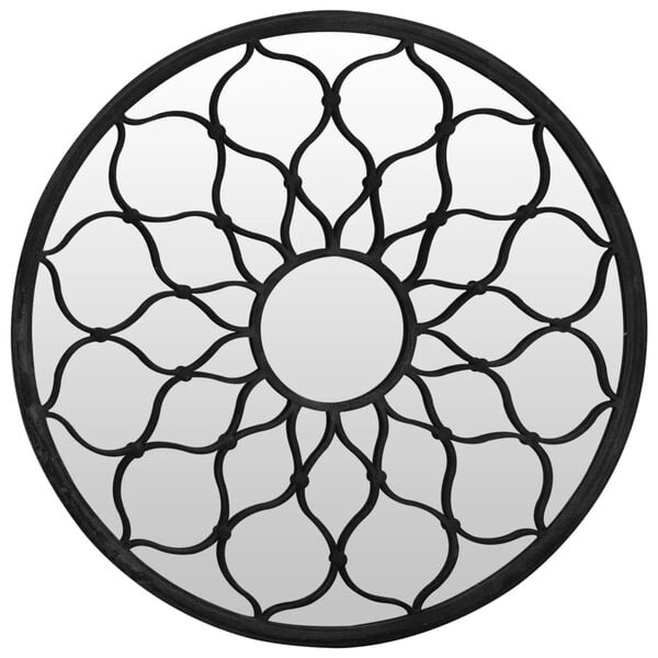 vidaXL Mirror Black Iron Medium Decorative Inlays Mirror Round