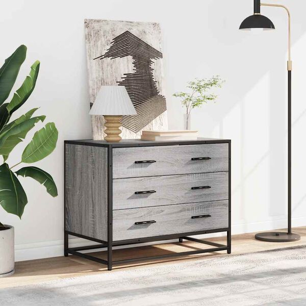 vidaXL Drawer Cabinet Grey Sonoma Engineered Wood, Metal Medium