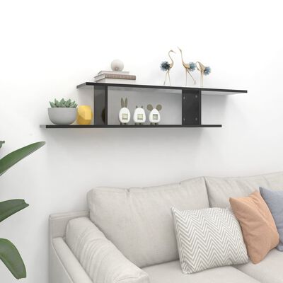 vidaXL Wall-Mounted TV Shelf High Gloss Black 49.2"x7.1"x9.1" Engineered Wood